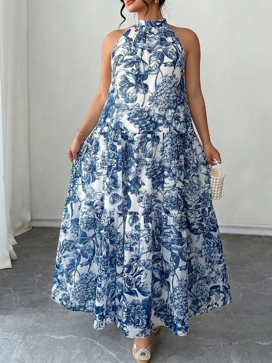 Dresses & Skirts - Baby Blue Boho Women's Sleeveless Plus Size Beach Maxi Dress